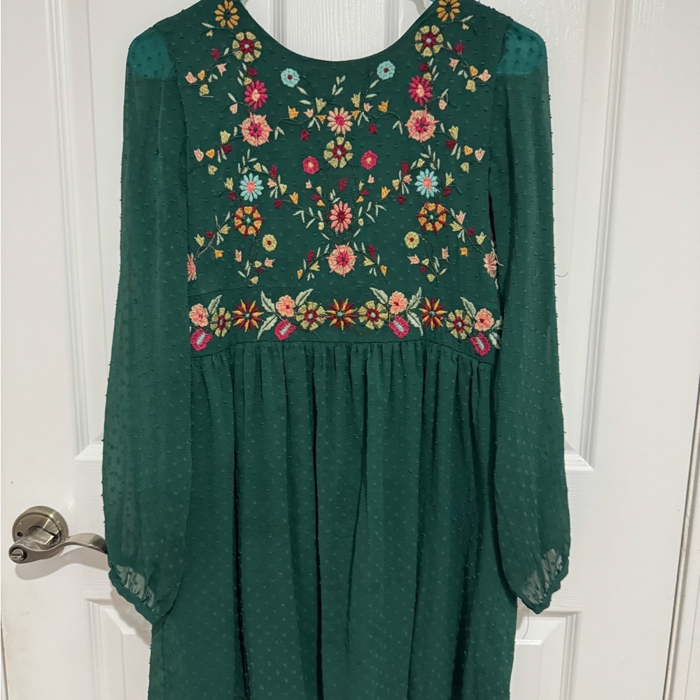 Zara Green Floral Embroidered Mini Dress